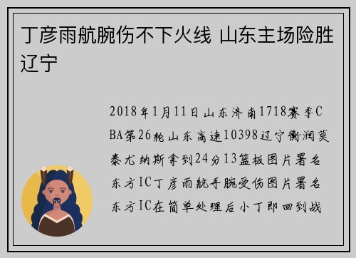 丁彦雨航腕伤不下火线 山东主场险胜辽宁