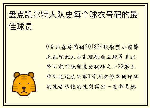 盘点凯尔特人队史每个球衣号码的最佳球员